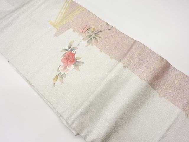 JAPANESE KIMONO / VINTAGE NAGOYA OBI / EMBROIDERY / KINSAI / CAMELLIA
